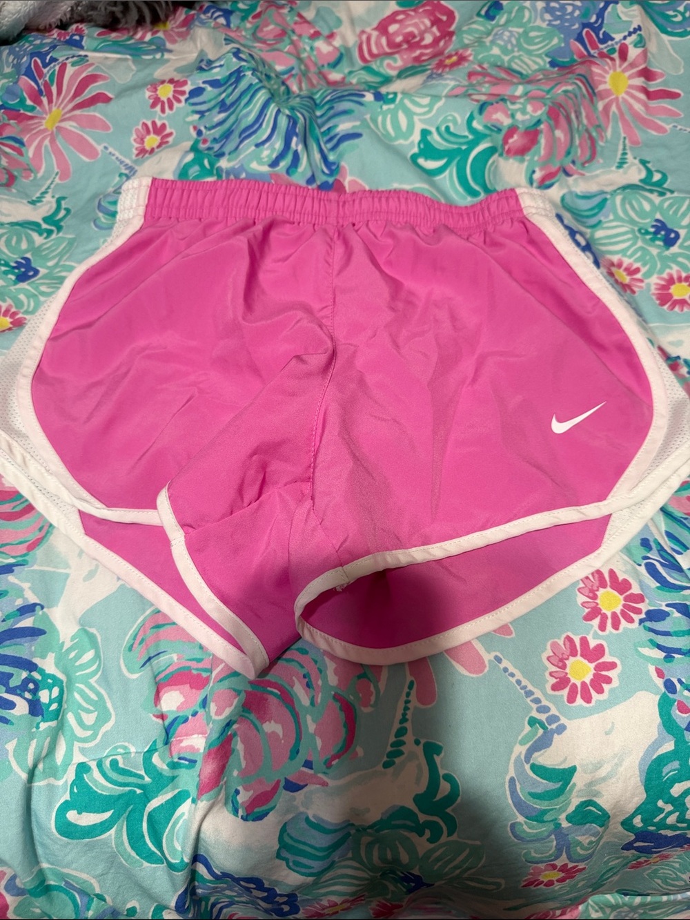 Nike Girls Hot Pink Athletic Running Shorts with White Trim